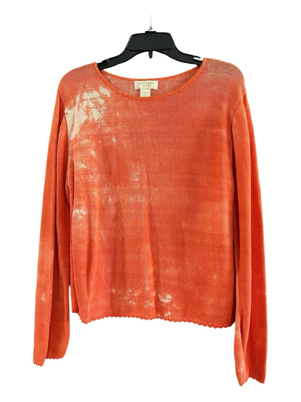 Vintage Express Tricot Orange Acid Wash Tie Dye 100% Cotton Sweater Large NWT
